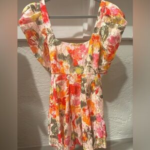For Love & Lemons Floral Mini Dress in Pink, Orange, Yellow, Green